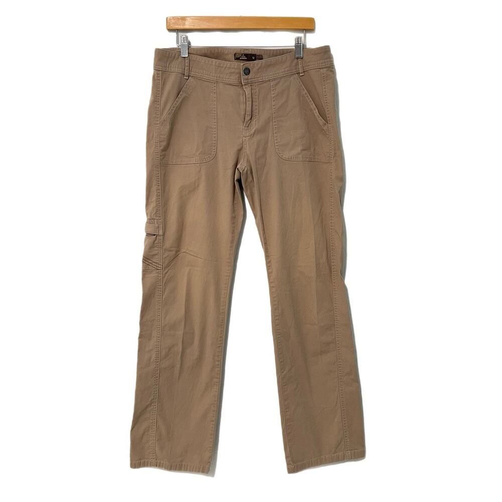 prAna Women Size 12 Beige Stretch Straight-Leg Pants Mid Rise Organic Cotton